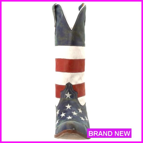 American Flag Western Boots Mid Calf Leather Classic Cowgirl Chic Retro Style - Picture 2 of 7